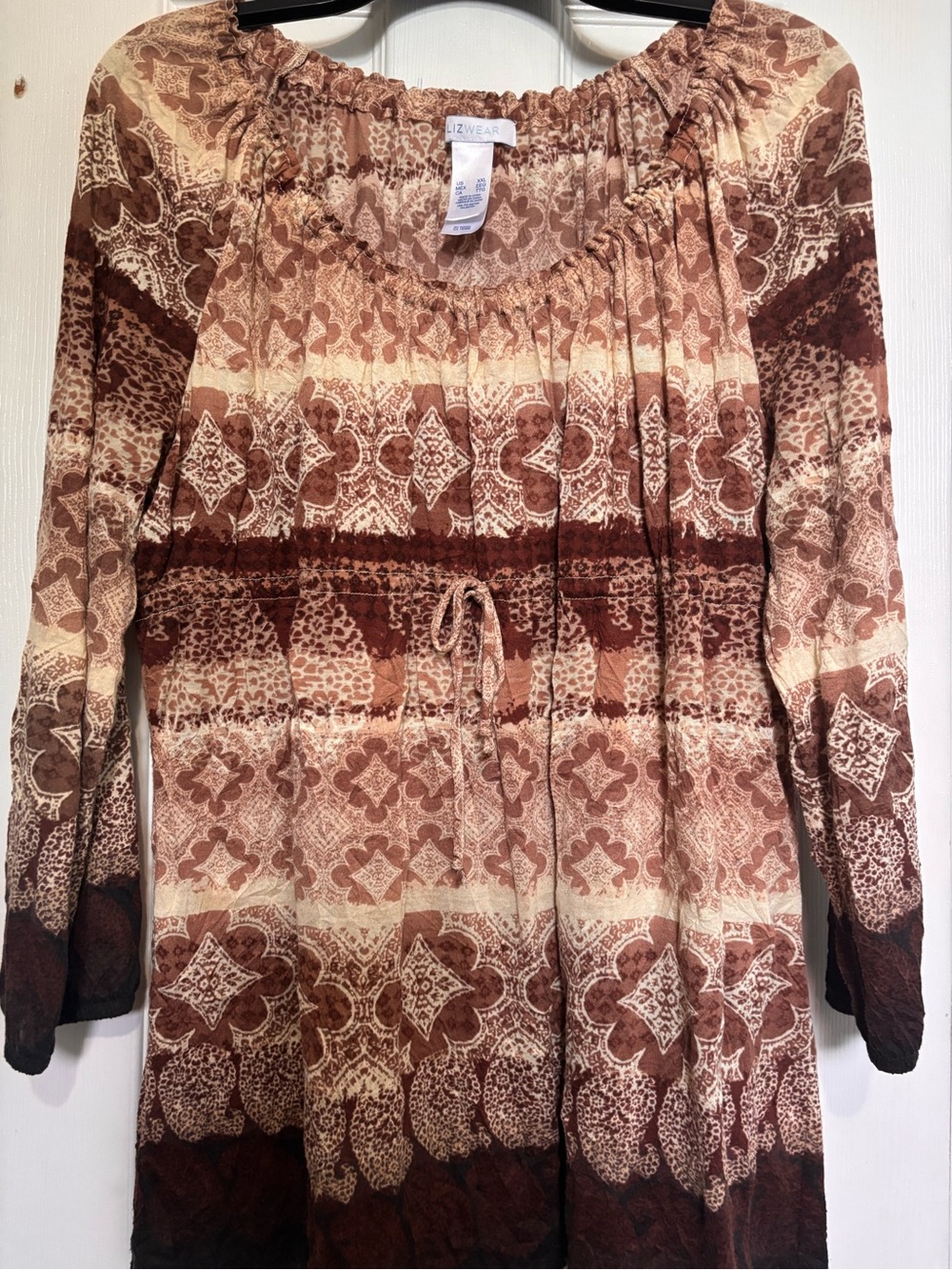Kim Rogers Brown & Cream Printed Peasant Tunic